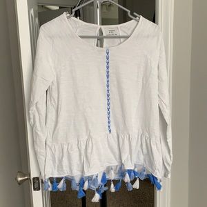 Crown & Ivy long sleeve blouse with tassel bottom
